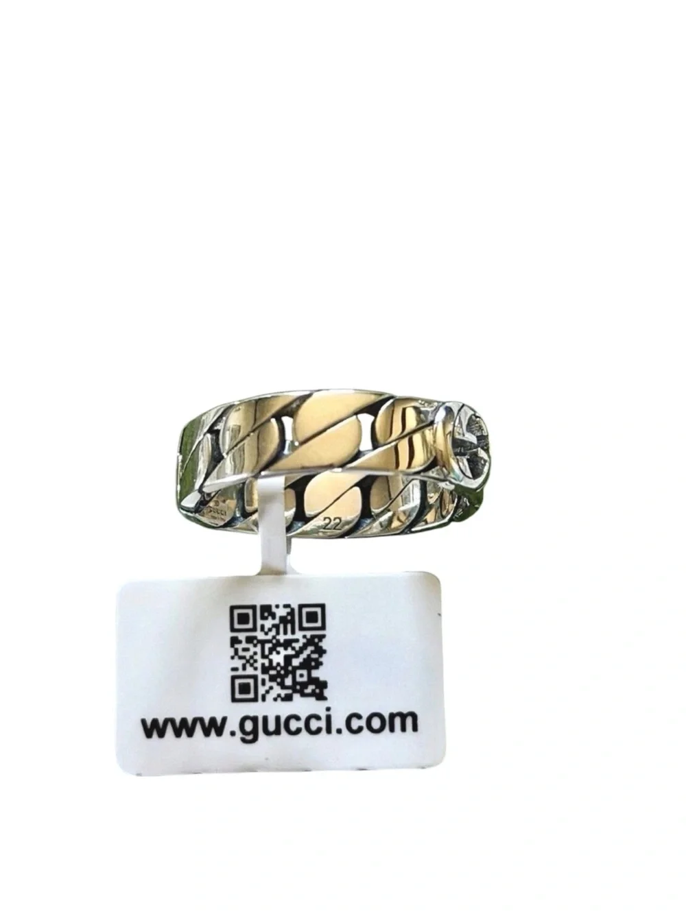 New Full Set Gucci Interlocking G Chain Ring Unisex 925 Silver SZ 22 US 10⁠